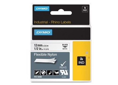 NASTRO NYLON FLESSIBILE 19mm x 3.5mt nero su bianco 18489 RHINO