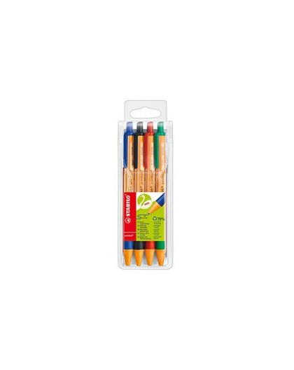 Astuccio 4 penna a sfera a scatto POINTBALL® GREEN STABILO 4colori