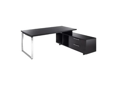 SCRIVANIA MANAGER 210X90cm c/mobile servizio rev. NERO VEN. - PRESTIGE METAL