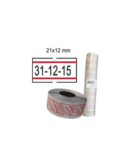 PACK 10 ROTOLI 1000 ETICH. 21x12mm BIANCO PERM. con RIGHE ROSSE Printex