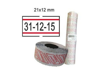 PACK 10 ROTOLI 1000 ETICH. 21x12mm BIANCO REMOV. con RIGHE ROSSE Printex
