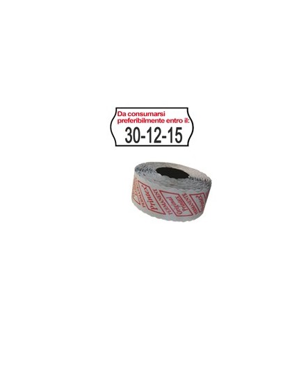 PACK 10 ROTOLI 1000 ETICH. 26x12mm ONDA "Da consumarsi..." BIANCO PERM. Printex