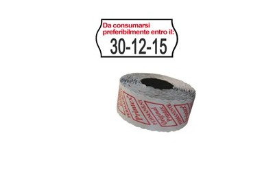 PACK 10 ROTOLI 1000 ETICH. 26x12mm ONDA "Da consumarsi..." BIANCO PERM. Printex