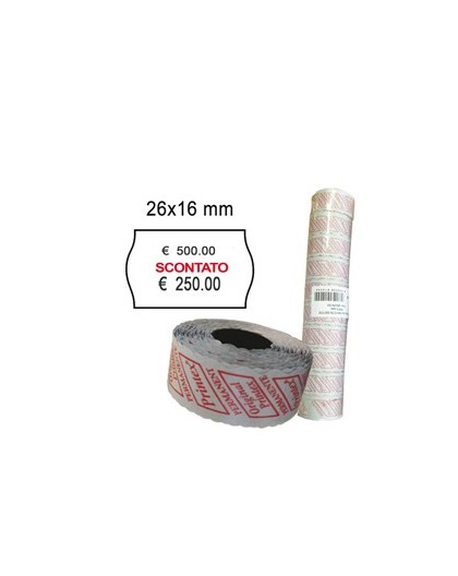 PACK 10 ROTOLI 1000 ETICH. 26x16mm ONDA "scontato" BIANCO PERM. Printex