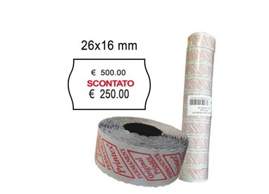 PACK 10 ROTOLI 1000 ETICH. 26x16mm ONDA "scontato" BIANCO PERM. Printex