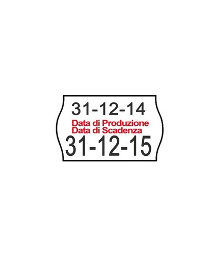 PACK 10 ROTOLI 1000 ETICH. 26x16mm ONDA "data produz..." BIANCO PERM. Printex