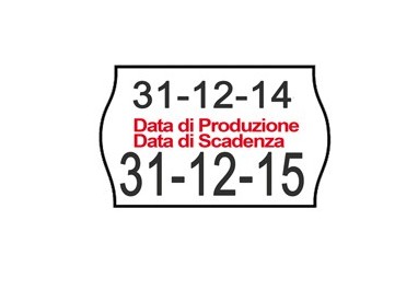 PACK 10 ROTOLI 1000 ETICH. 26x16mm ONDA "data produz..." BIANCO PERM. Printex