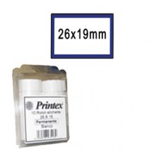 PACK 10 ROTOLI 600 ETICH. 26x19mm BIANCO PERM. CORNICE BLU Printex