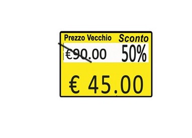 PACK 10 ROTOLI 600 ETICH. 26x19mm "Taglio prezzo..." GIALLO REMOV. Printex