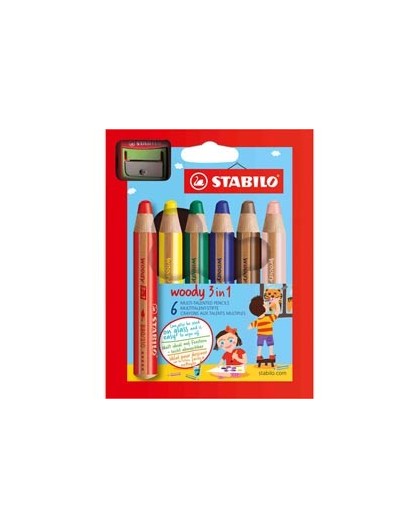 Astuccio 6 pastelli STABILO WOODY 3in1 + TEMPERINO