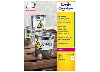 Poliestere adesivo L4775 bianco 100fg A4 210x297mm (1et/fg) laser Avery
