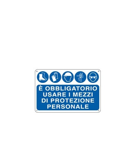 CARTELLO ALLUMINIO 30x20cm 'E' OBBLIGATORIO USARE I MEZZI DI PROTEZ. INDIVID.'