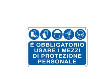 CARTELLO ALLUMINIO 30x20cm 'E' OBBLIGATORIO USARE I MEZZI DI PROTEZ. INDIVID.'