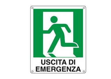 CARTELLO ALLUMINIO 25x31cm 'USCITA DI EMERGENZA A SX'