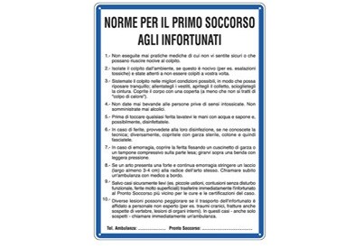 CARTELLO ALLUMINIO 33,3x47cm 'NORME DI PRIMO SOCCORSO AGLI INFORTUNATI''