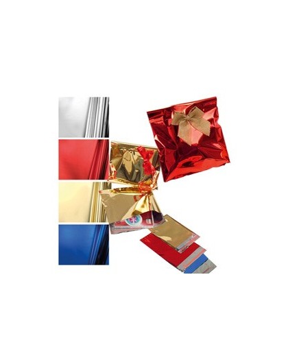 50 BUSTE REGALO IN PPL METAL LUCIDO 25x40+5cm ORO con patella adesiva