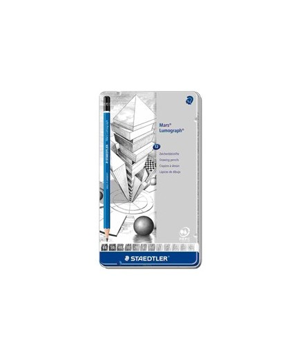 Astuccio metallo 12 matite grafite Mars® Lumograph® 12gradazioni Staedtler