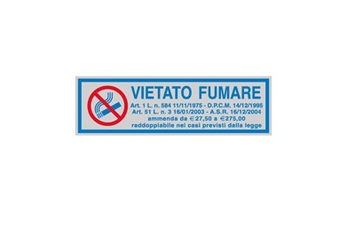 TARGHETTA ADESIVA 165x50mm VIETATO FUMARE con normativa