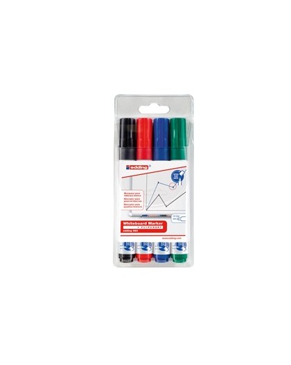 BUSTA 4 MARCATORI PER LAVAGNE BIANCHE EDDING 660 TRATTO 1,5 - 3,00mm COL ASS.