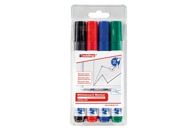 BUSTA 4 MARCATORI PER LAVAGNE BIANCHE EDDING 660 TRATTO 1,5 - 3,00mm COL ASS.