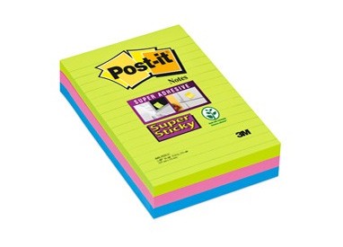 BLOCCO 90foglietti Post-it® Super Sticky RIGHE 101x152mm 660-3SSUC COLORI ULTRA