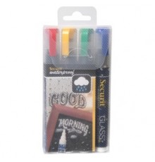 BLISTER 4 MARCATORI A GESSO LIQUIDO Waterproof 4 COLORI 2-6mm Securit