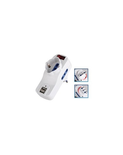 ADATTATORE ROTANTE 2 PRESE BIPASSO 2P+T 10/16 A+ 1 Schuko+2 PRESE USB MELCHIONI