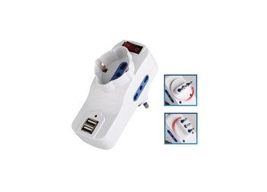 ADATTATORE ROTANTE 2 PRESE BIPASSO 2P+T 10/16 A+ 1 Schuko+2 PRESE USB MELCHIONI