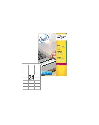 Poliestere adesivo L6146 bianco antim. 20fg A4 63,5x33,9mm (24et/fg) laser Avery