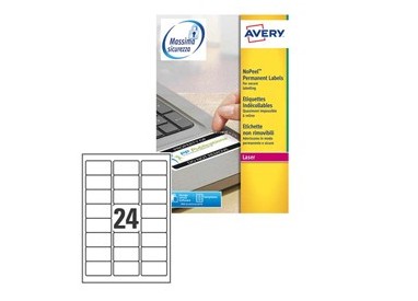 Poliestere adesivo L6146 bianco antim. 20fg A4 63,5x33,9mm (24et/fg) laser Avery