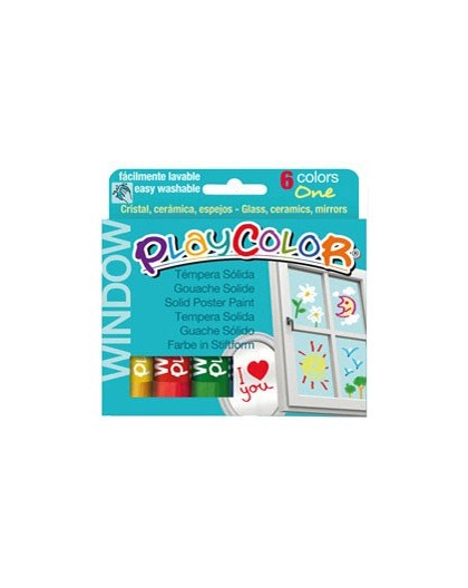 TEMPERA SOLIDA PER VETRI PLAYCOLOR 6 COLORI BRILLANTI IN STICK