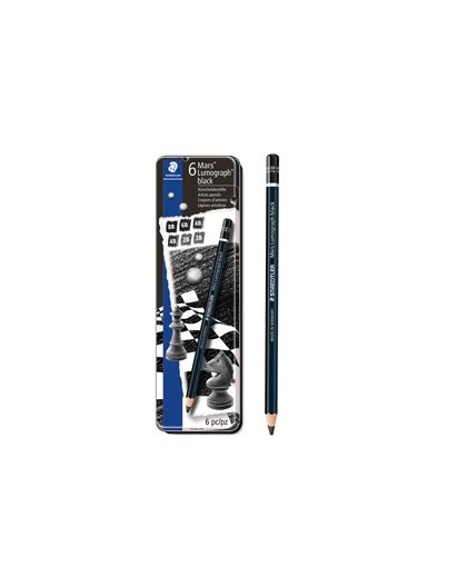Astuccio metallo 6 matite Mars® Lumograph®BLACK 4gradazioni Staedtler