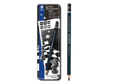 Astuccio metallo 6 matite Mars® Lumograph®BLACK 4gradazioni Staedtler
