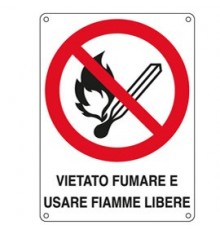 CARTELLO ALLUMINIO 16,6x23,3cm 'Vietato fumare e usare fiamme libere"