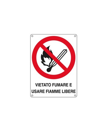 CARTELLO ALLUMINIO 16,6x23,3cm 'Vietato fumare e usare fiamme libere"