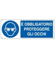 CARTELLO ALLUMINIO 35x12,5cm 'E' obligatorio proteggere gli occhi"