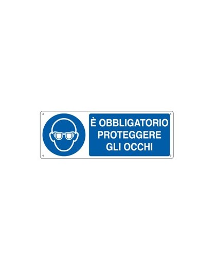 CARTELLO ALLUMINIO 35x12,5cm 'E' obligatorio proteggere gli occhi"