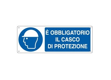CARTELLO ALLUMINIO 35x12,5cm 'E' obligatorio il casco di protezione"