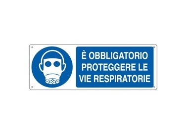 CARTELLO ALLUMINIO 35x12,5cm 'E' obligatorio proteggere le vie respiratorie"