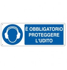 CARTELLO ALLUMINIO 35x12,5cm 'E' obligatorio proteggere l'udito"