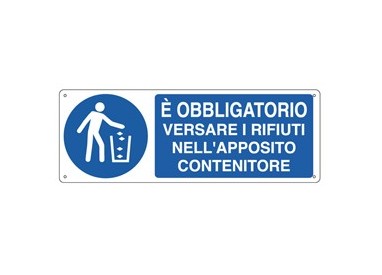 CARTELLO ALLUMINIO 35x12,5cm 'E' obbligatorio versare i rifiuti...'