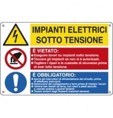 CARTELLO ALLUMINIO 50x33,3cm 'Impianti elettrici / E' vietato../ E' obbligato'