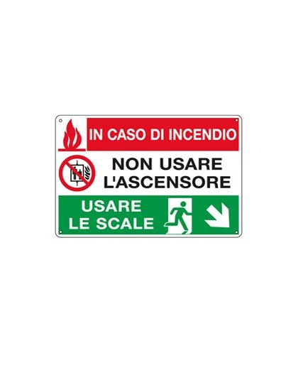 CARTELLO ALLUMINIO 30x20cm 'In caso di incendio non usare l'ascensore...'
