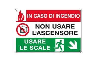 CARTELLO ALLUMINIO 30x20cm 'In caso di incendio non usare l'ascensore...'