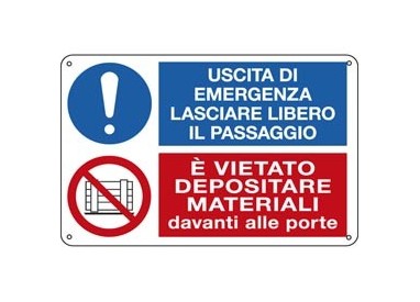 CARTELLO ALLUMINIO 30x20cm 'Uscita di emergenza.../Vietato depositare...'