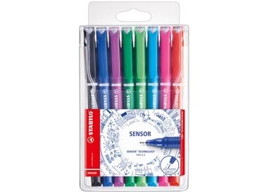 ASTUCCIO 8 FINELINER STABILO SENSOR PUNTA 0.3MM COLORI ASSORTITI