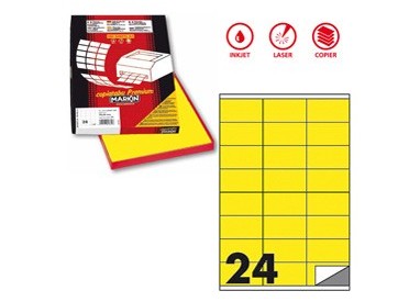 Etichetta adesiva C/500 giallo fluo 100fg A4 70x36mm (24et/fg) Markin