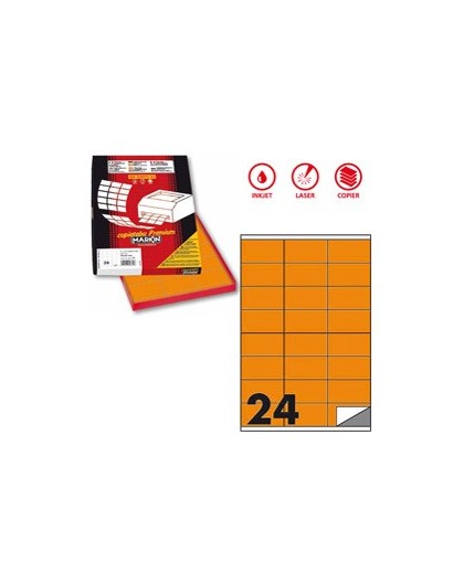 Etichetta adesiva C/500 arancio fluo 100fg A4 70x36mm (24et/fg) Markin