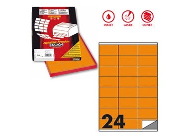 Etichetta adesiva C/500 arancio fluo 100fg A4 70x36mm (24et/fg) Markin