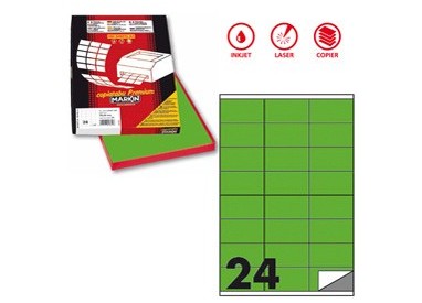 Etichetta adesiva C/500 verde fluo 100fg A4 70x36mm (24et/fg) Markin
